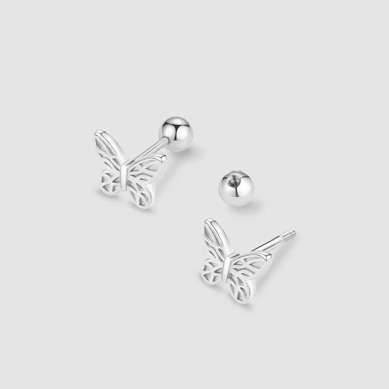 Корейские серьги-гвоздики из серебра 925 пробы для пирсинга козелка, спиральные серьги-гвоздики для женщин, 2 шт., бабочка, сердце, модные украшения для пирсинга ушей