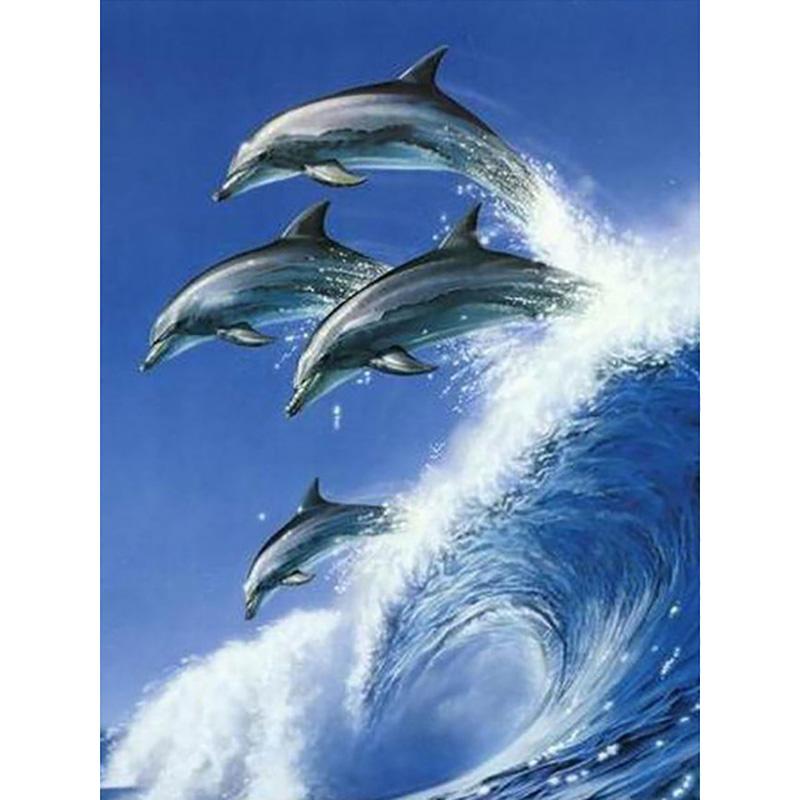 DIY Dolphin 5D Diamond Painting Full Round/Round Drill Animal Embroidery Cross Stitch Rhinestone Home Decor Christms Gift