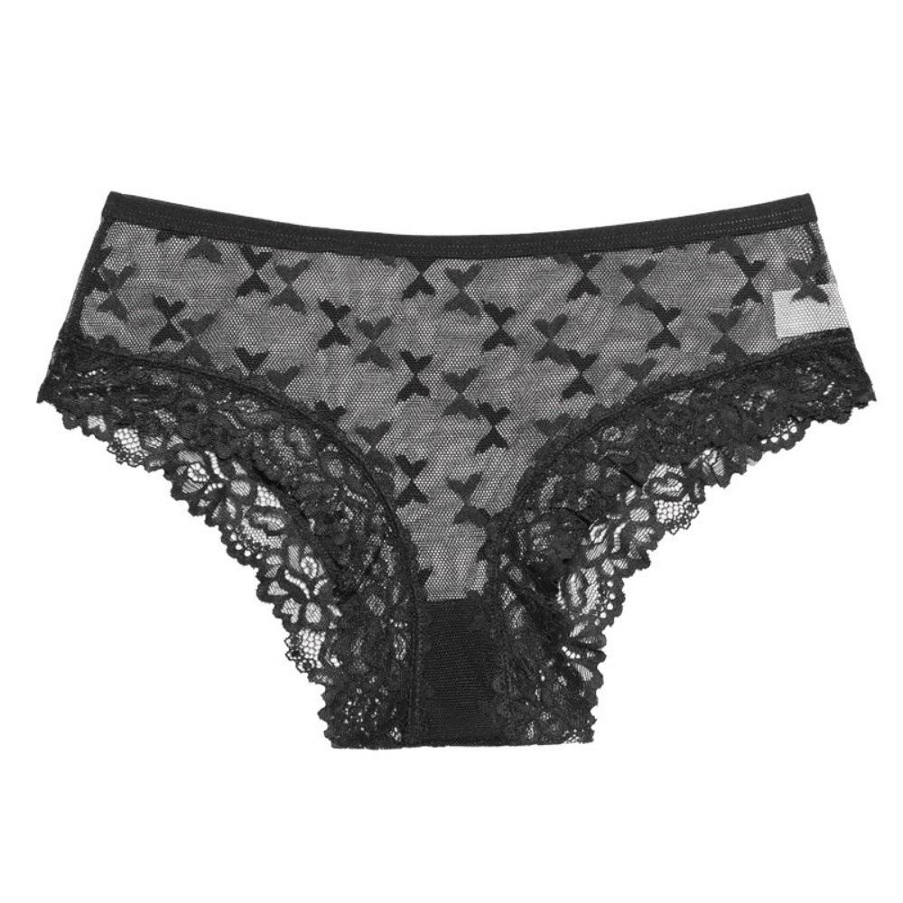 Seamless Lace Trim Briefs Transparent Women Lace Panties Breathable Sheer Mesh Underwear Girls