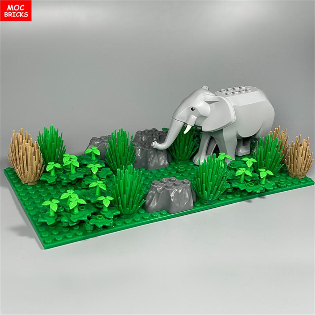 Нетоксичные Moc Кирпичи Животное Война Слон Среда обитания Густой Лес Луг Пустыня Древняя Сцена Битвы Собранные Строительные Блоки Детские Игрушки