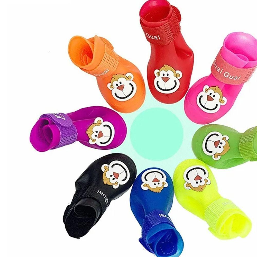 4 шт./компл. Водонепроницаемые дождевые ботинки для питомцев, мультяшные защитники лап питомцев, милые товары для питомцев, для улицы