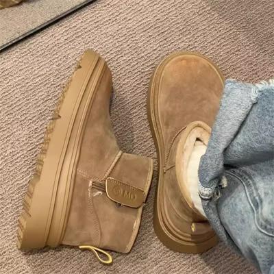 Женские зимние ботинки на толстой подошве, цельномеховые, из кожи, водонепроницаемые и на бархатной подкладке, большие хлопковые ботинки с мехом для Северо-Востока, 2024, новинка