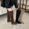 Женские новые сапоги с широким голенищем, сапоги до колена, европейские и американские сапоги на плоской подошве с наборным каблуком, сапоги-трубы, замшевые h