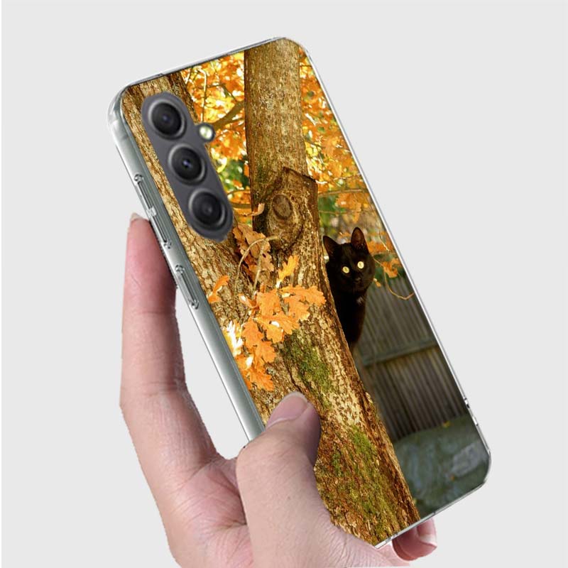 Autumn Maple Leaf Black Cat Phone Case for Samsung A16 A26 A36 A56 A17 A37 A57 A07 A06 A02S A03 A04S A05S Galaxy Note 20 10 A50S