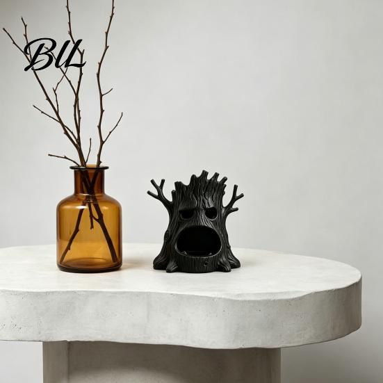 Creative Holiday Presents 3D Printed Spooky Tree Candle Holder, Creepy Stump Figurine Mysterious Shadow Light for Halloween Decoration, Desktop