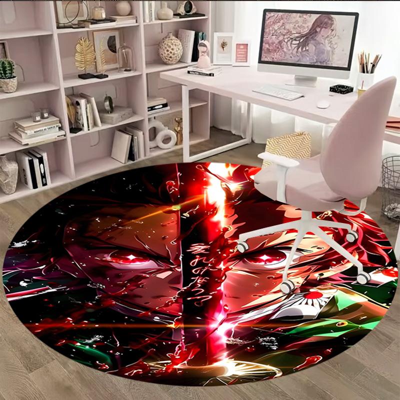 1pc Kamado Tanjiro Carpet, Round Rug, Comfortable, Suitable for Entryways, Living Rooms, Office, And Bedrooms, Christmas Decoration