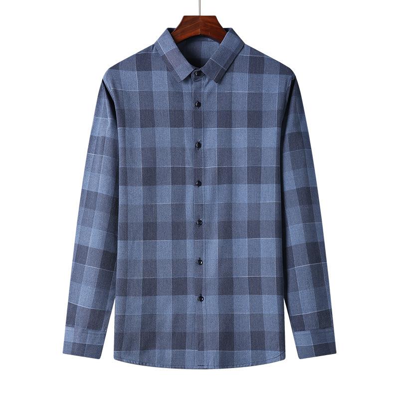 Middle-aged Men's Long-sleeved Shirt Spring and Autumn Trend Color Matching Striped Plaid Casual Shirt Business Shirt Men's Inch Shirt