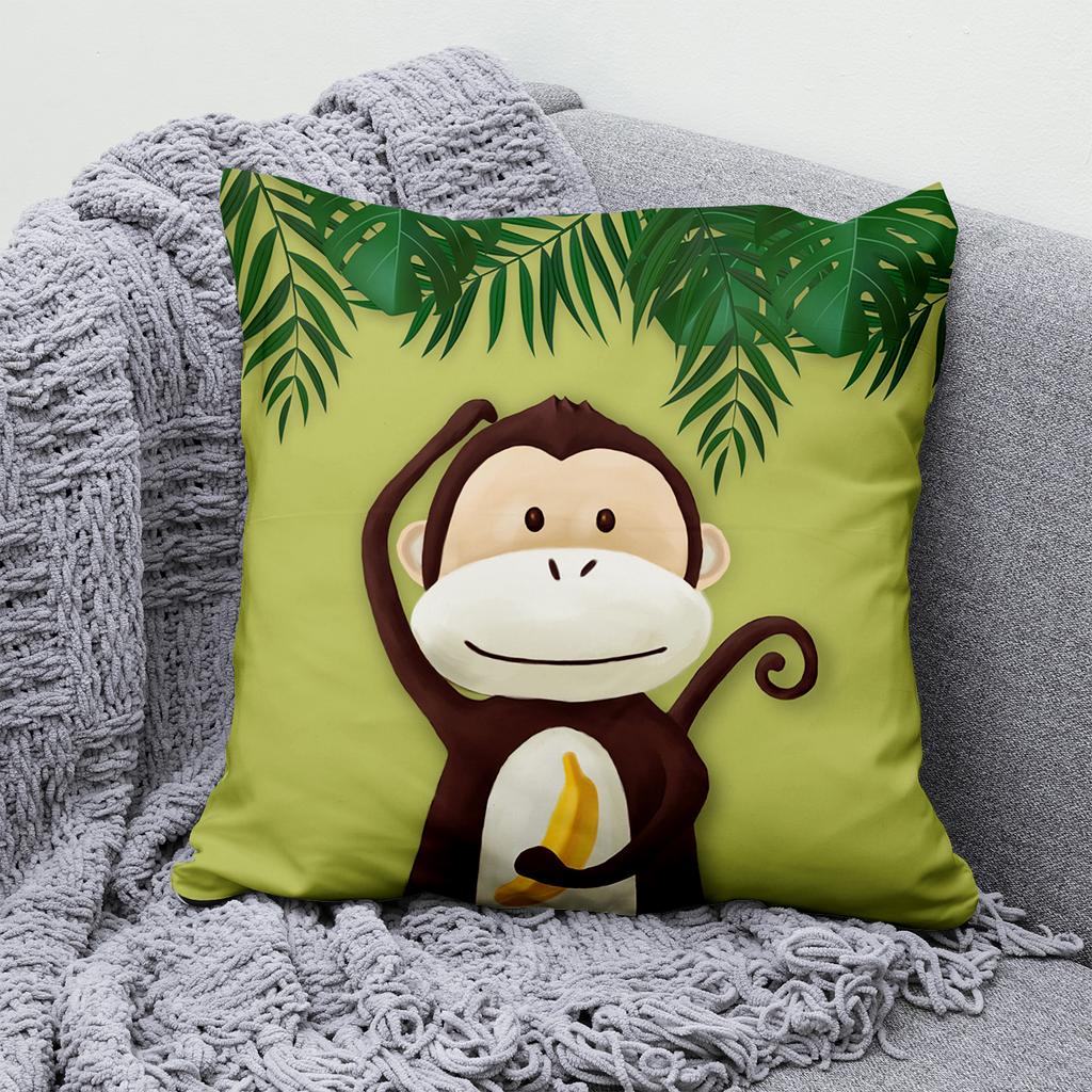 Cartoon Animal Zoo Hold Pillowcase Jungle Green Leaf Sofa Chair Cushion Cover Children's Room Home Decoration
