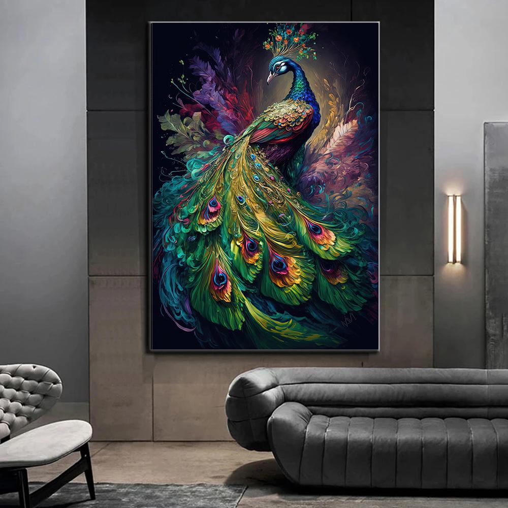 Красивый и гордый павлин Красочные животные Напечатанная на холсте фреска HD Плакаты Художественные идеи Современная гостиная Домашний офис Фотографии Украшения Куадрос