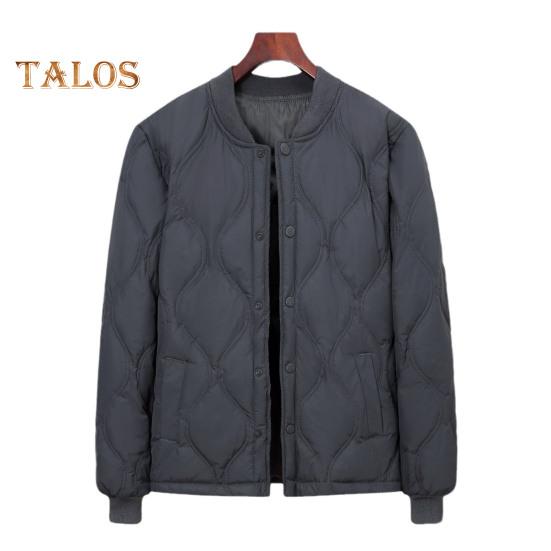 Мужское пуховое пальто с воротником-стойкой, длинными рукавами, застежкой на пуговицы, однотонная куртка с боковыми карманами, стеганая верхняя одежда для отдыха на открытом воздухе