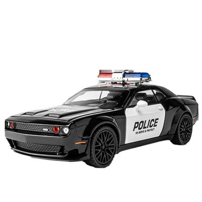 Масштаб 1/32 Dodge Challenger SRT, полицейский сплав, модель автомобиля, литой под давлением автомобиль, звук, свет, коллекция для любителей автомобилей, детский подарок на день рождения, металлические игрушки для мальчиков