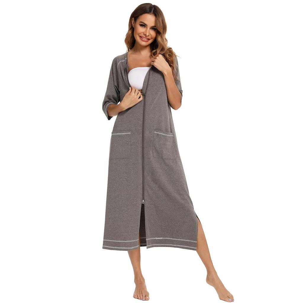 Bright Deer Женский халат для беременных на молнии с длинным рукавом 3/4, халат для родов в больнице, ночные рубашки для кормления, домашний халат, шезлонг, одежда для сна