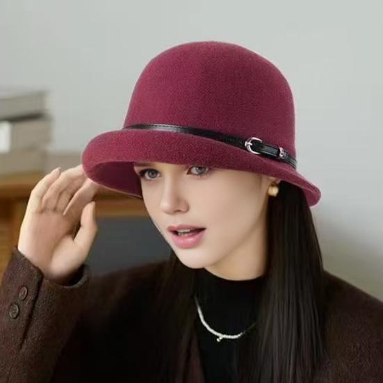 Шляпа-котелок в британском стиле, шерстяная повседневная шляпа с подвернутыми полями, ремешок из искусственной кожи, женская осенне-зимняя городская шляпа