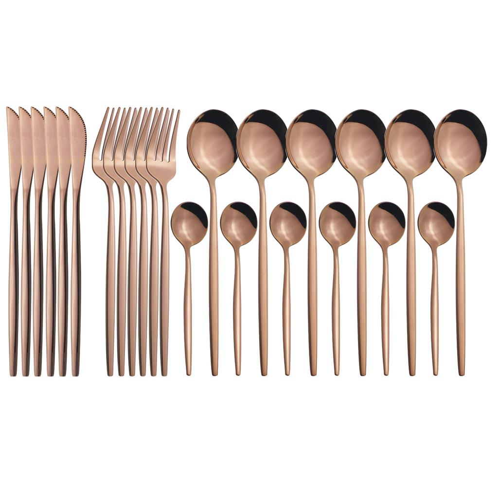 24pcs Black Gold Cutlery Set Mirror Stainless Steel Dinnerware Set Knife Fork Spoon Tableware Flatware Set Dishwasher Safe Kitchen Wedding Accessories