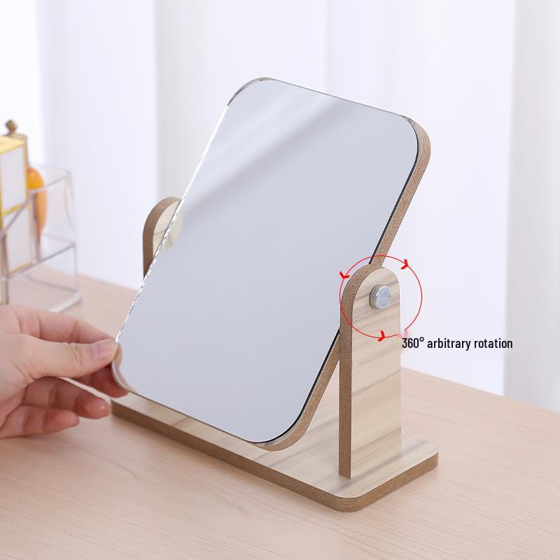 Portable Wooden Desktop Makeup Mirror – High-Definition, Rotating Vanity Mirror for Dorms and Students
