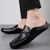 2025 Summer New Men's Half Dragged Loafers Leather Comfortable Anti Slip Lazy Fashionable Outdoor Men's Breathable Driving Shoes