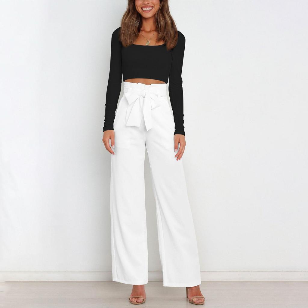 Women Summer and AutumnWorkplace Women's Trousers Casual Wide Leg High Waist Trousers with Belt Temperament Summer Commuter Pants