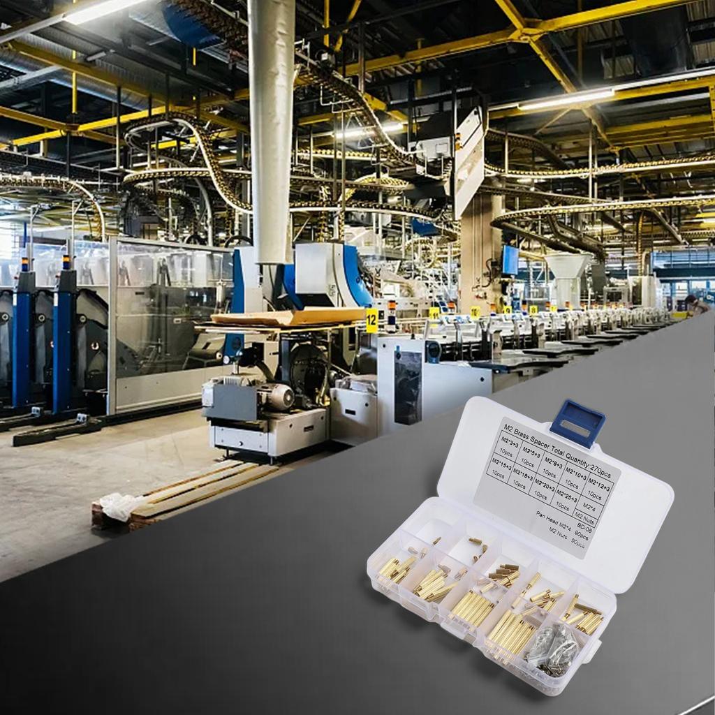 Набор из 270 латунных распорных стоек M2 с внутренним и наружным креплением, винтов и гаек. Латунные стойки и комплекты винтов из нержавеющей стали.