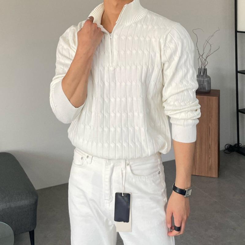 Осенне-зимняя мода, полуводолазка, мужской свитер на молнии, свитер с длинными рукавами, универсальный топ