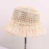 New French retro lace pearl lace breathable bucket hat women's hollow sunshade knitted fashion sun hat