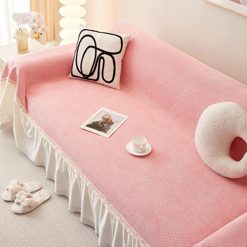 Толстое полотенце для дивана, теплые плюшевые чехлы для дивана, нескользящая кружевная юбка, стеганая подушка для сиденья, кружевная накладка для коврика в гостиной