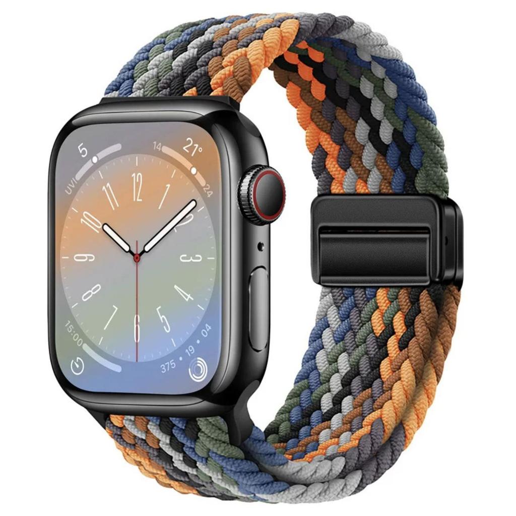 Эластичный радужный нейлоновый плетеный ремешок для Apple Watch с магнитной застежкой