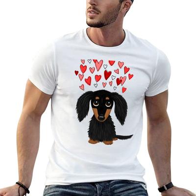Black And Tan Longhaired Dachshund With Hearts Tshirt T Shirt Unisex Cotton Funny T Shirts Cotton Cotton T Shirt Pack Tshirt