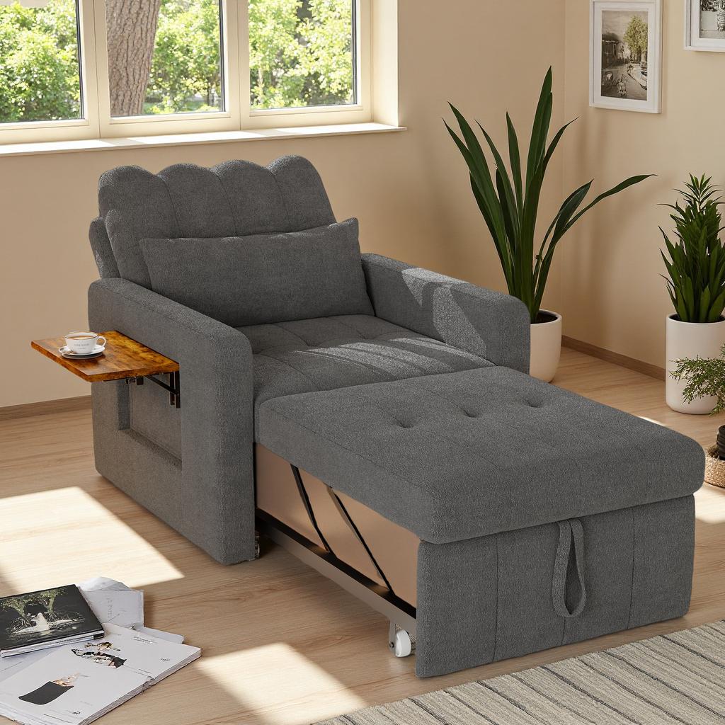 Small 3-in-1 sofa bed: foldable sofa bed with a bed function, single-seat sofa bed with an adjustable backrest, armchair bed with a ta