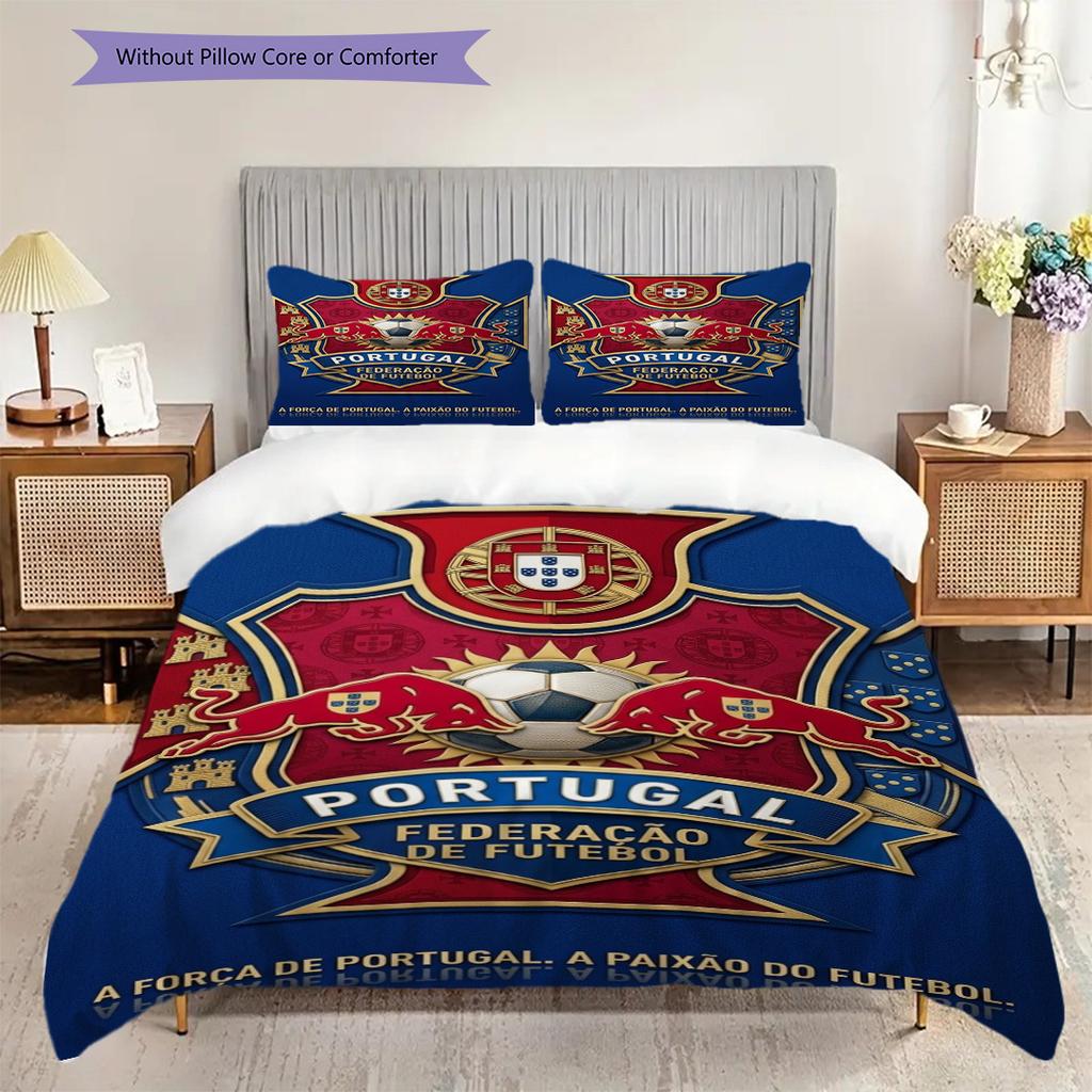 Portugals Football Glory Passion Three-piece set (1 * duvet cover + 2 * pillowcase, without core) Bedding set Soft and comfortable