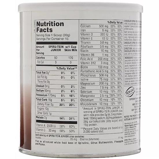 Nature's Plus Spiru-Tein Junior, Nutritious Thick Shake Mix, Chocolate, 1 Lb (450 G)