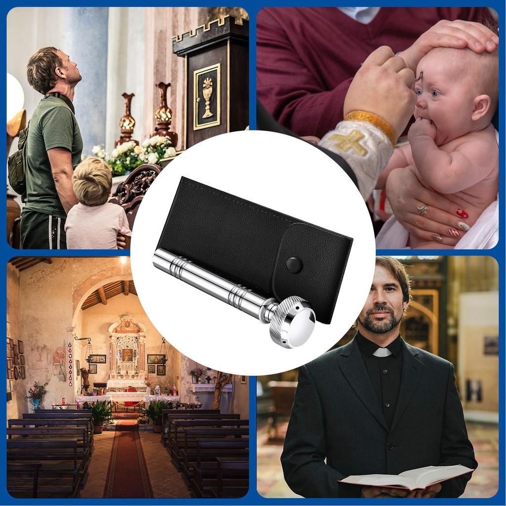 Pocket Holy Water Sprinkler With Leather Case, Religious Pocket Aspergillum Tool Holy Water Container Dispenser Travel Sprinkler