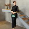 1011 new cheongsam retro elegant long slim dress high slit wrinkled lace edge performance clothing