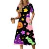 Женское повседневное модное платье с принтом на Хэллоуин, с коротким рукавом и круглым вырезом