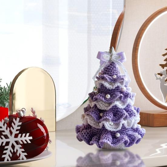 Handmade Crochet Christmas Tree DIY Crochet Christmas Tree Kit with Bow Faux Pearl Decor Holiday Craft Starter Set for Beginners
