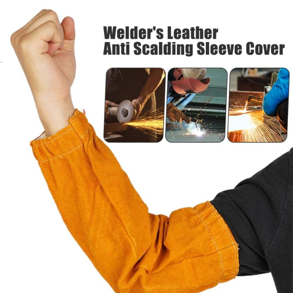 Heat Resistant Leather Welding Sleeve Cover Fireproof Cow Leather Arm Guards Spark Protection