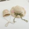 Children's Straw Hat Set with Shoulder Straps Cute Flower Hat and Tote Bag, Girls Baby 2 Pieces Children's Sun Protection Accessories