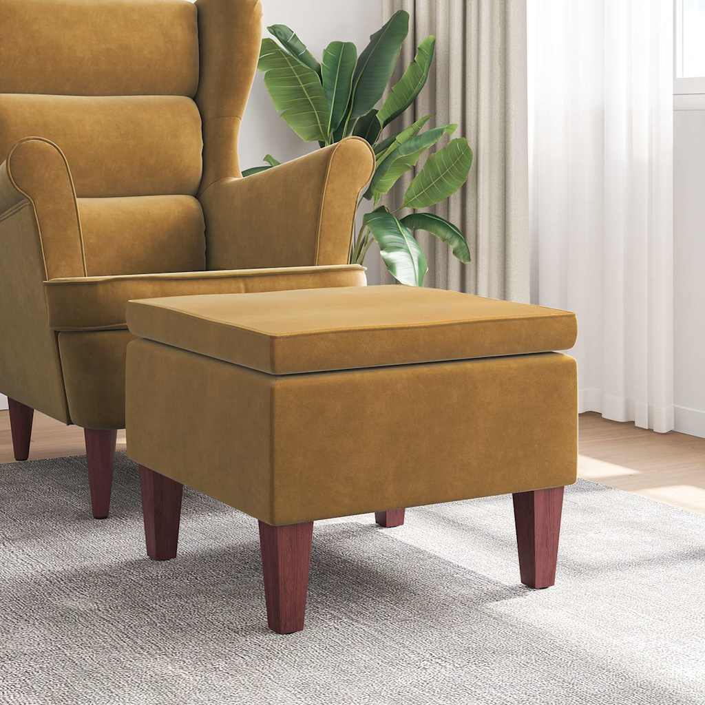 Footstool with Wooden Legs Brown Velvet