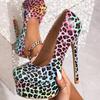 Дизайнерские Цветные Леопардовые Принты Круглый Носок Платформа Женские Туфли Сексуальные Ультра Шпильки Высокие Каблуки Вечеринка Банкетная Обувь
