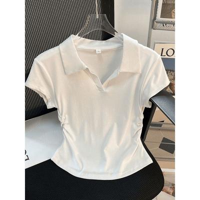 Летняя футболка Pure Style Slim and Slim Shoulder Lapel с короткими рукавами для женщин, дизайн, маленький топ