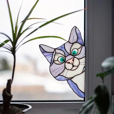 Кошка подглядывает, самоклеящиеся наклейки на стекло, водонепроницаемые, влагостойкие, стеклянные наклейки для спальни, гостиной, украшения окна автомобиля