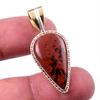 Natural Mahogany Obsidian Gemstone 925 Solid Silver Two Tone Pendant 1.50" g0U17
