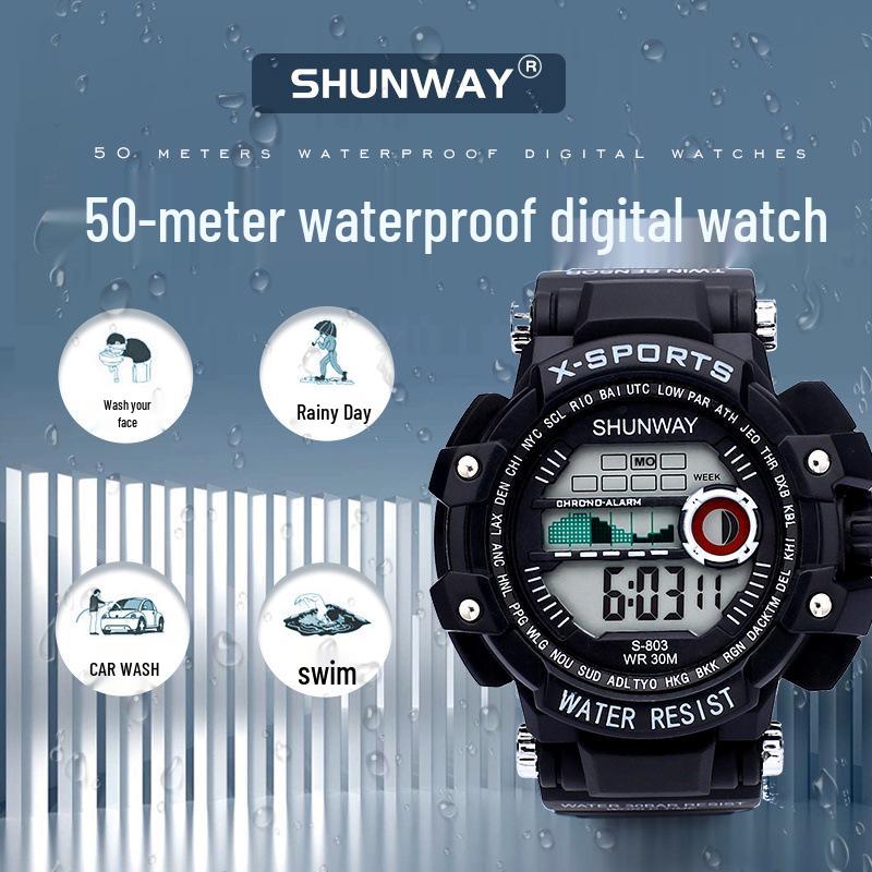 Светодиодные молодежные светящиеся водонепроницаемые спортивные часы-хронограф с многофункциональным дисплеем