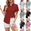 Women's Fashionable Solid Color Lapel Button Casual Short Sleeved Shirt Top