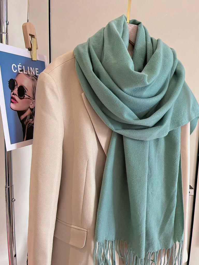 Versatile Fringed Solid Color Wool-Like Scarf For Women 2023 New Autumn Winter Prom Red Scarf Wholesale Warm Shawl