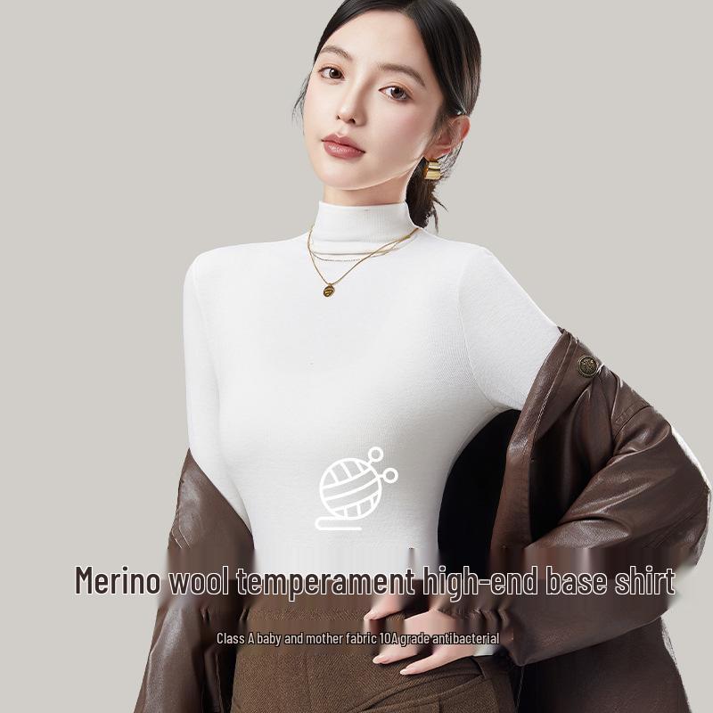 Women's Wool Semi-High Neck Long Sleeve Top - Antibacterial, Slimming, Warm, Versatile for Autumn and Winter