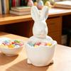 Kids Craft Paintable Bowl 3D Printed Easter Bunny Candy Bowl, Cute Rabbit Holding Figurine, DIY White Desk Blank Decor for Living Room Office,