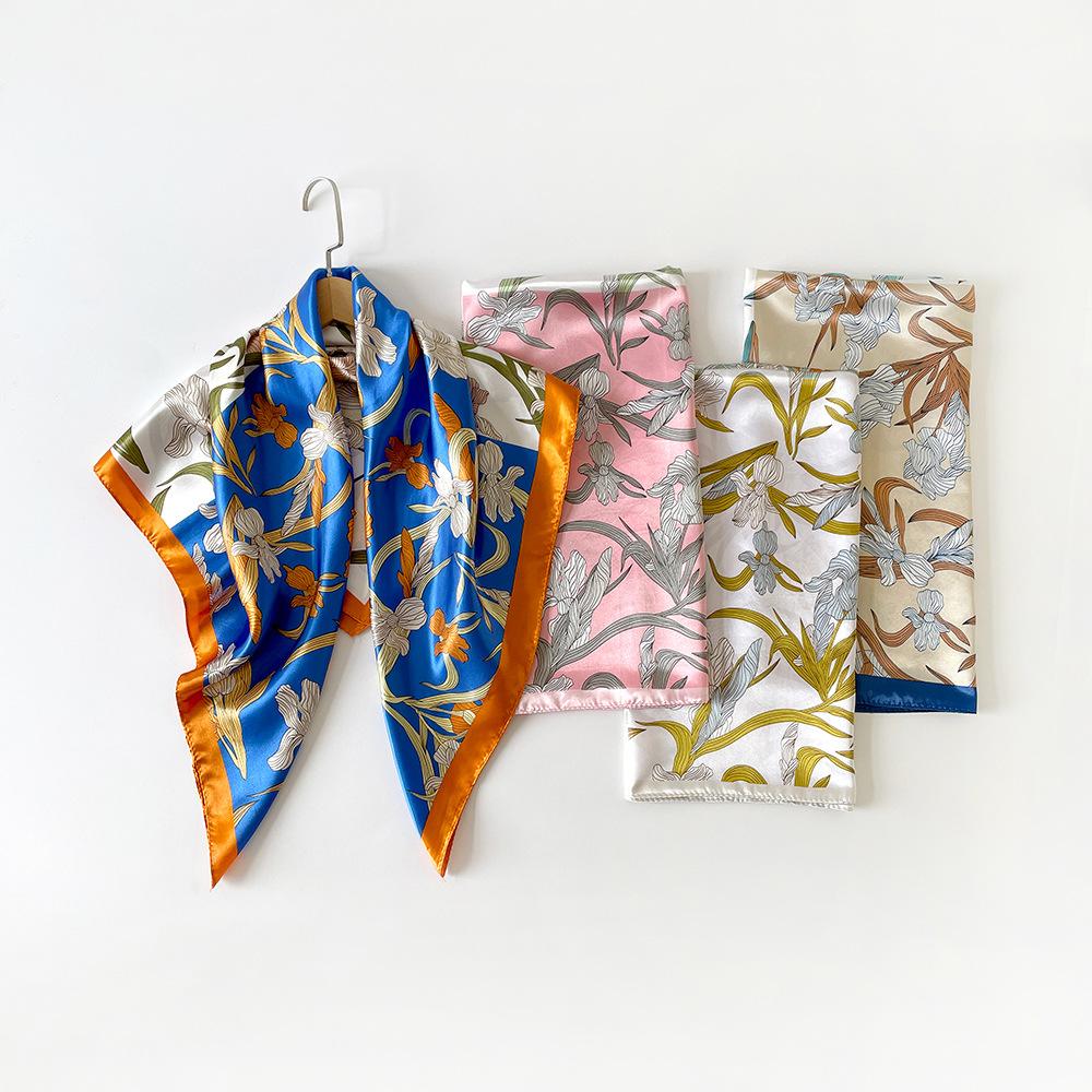 90cm Satin Printed Headscarf, Classic Floral Large Scarf, Women’s Shawl