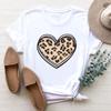 (Asian Size) Women Clothing Leopard Love Heart Trend Cute Sweet 90s Print Tee Top Fashion T Shirt Woman Female Short Sleeve Graphic T-shirts