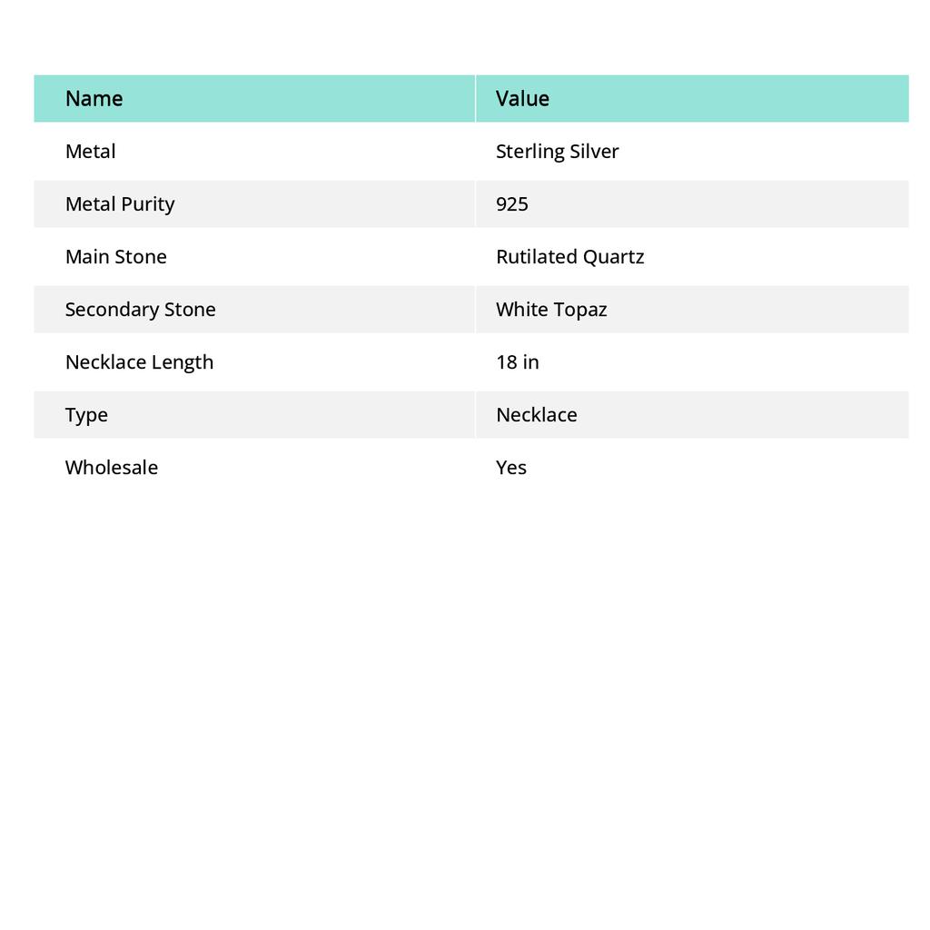 Черный рутил, Белый топаз Драгоценный камень 925 Стерлинговое серебро Ювелирное ожерелье 18"