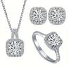 925 Sterling Silver Women's Round Cut D Color Moissanite Jewelry Set Real 925 Silver Pendant Necklace And Stud Earrings For Women Fine Jewelry